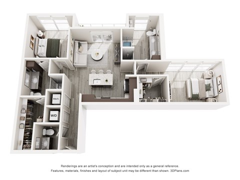 Floor plan for 2 beds, 2 baths, 1093 sqft